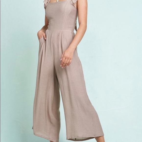 New! Beige Jumpsuit Long - Picture 2 of 2
